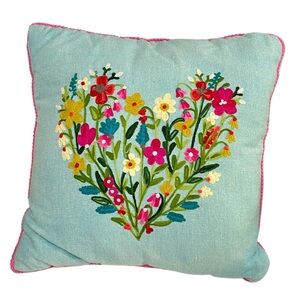 Karma Living Heart Pillow Crochet Flowers 18x18 Feminine Floral Cushion